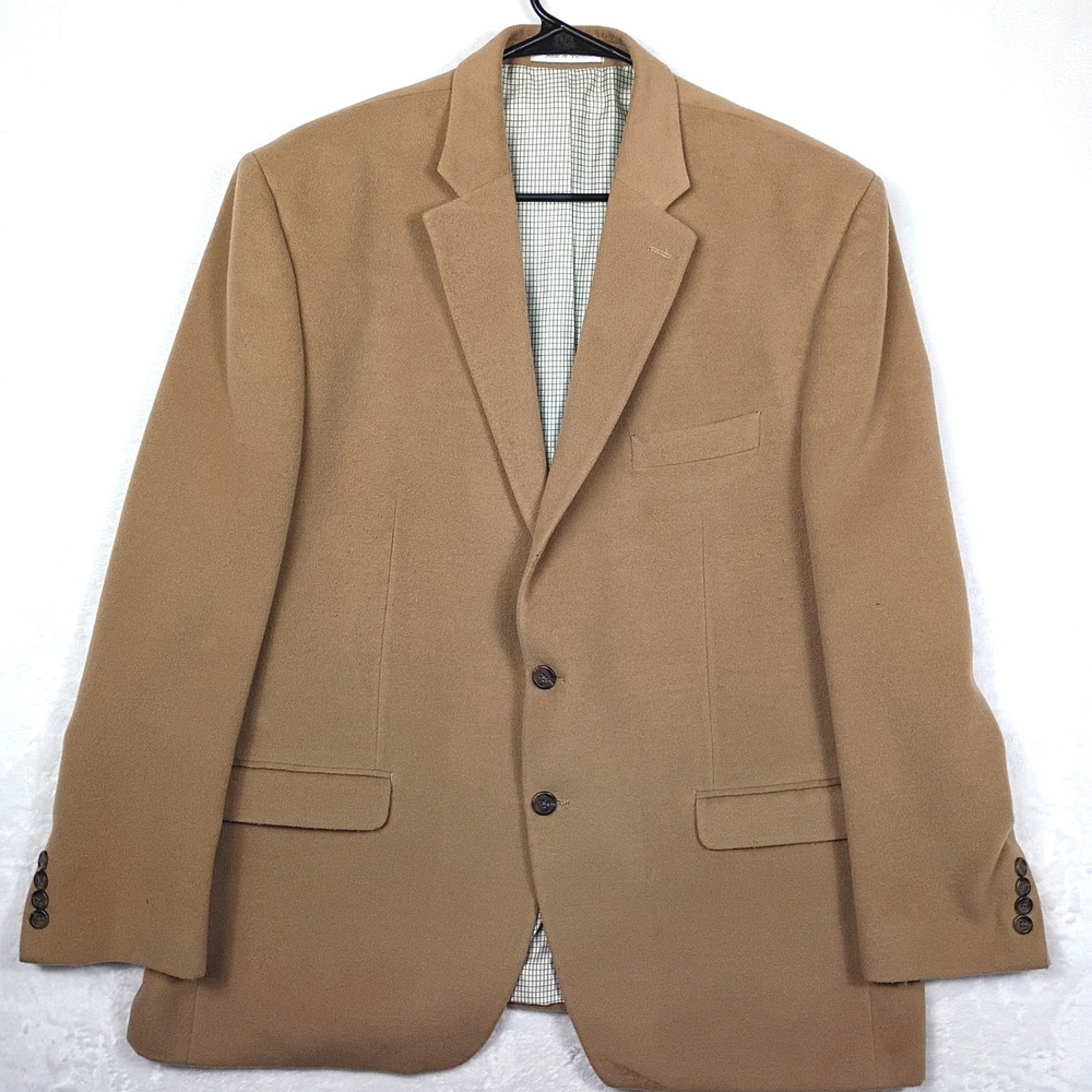 Chaps Est 1978 Mens 48R Blazer‎ Camel Brown Two Button Sport Coat Grid Lining